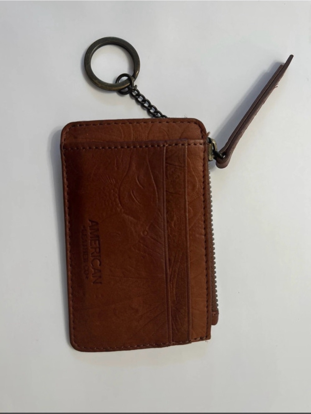 American Originals Brown Leather Card Wallet Keychain
